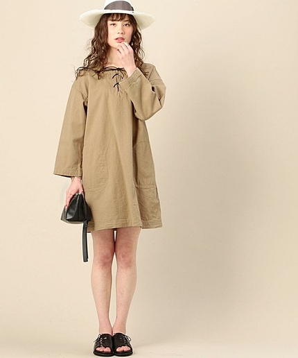 BY コットンレースアップワンピースо