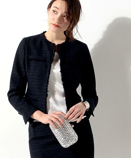 ○UPCE C/P ラメツイード ノーカラージャケット