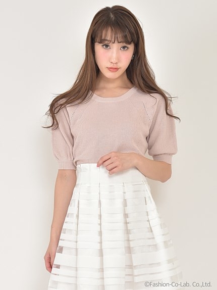 バックリボン畦ニットプルオーバー