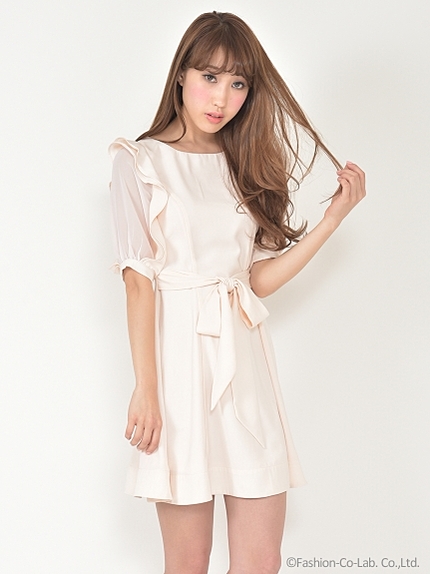 シアーショルダーフリルワンピース