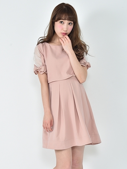 リボンスリーブタックワンピース