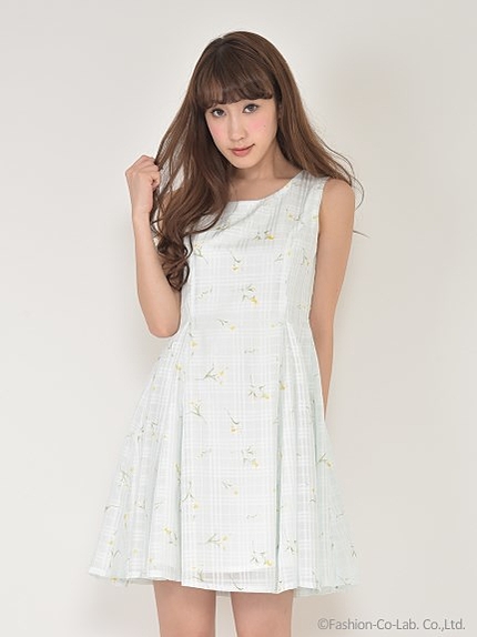 シアーチェックフラワーワンピース