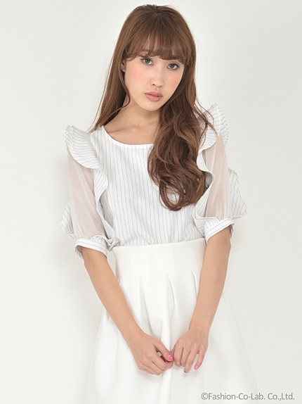シアースリーブフリルブラウス