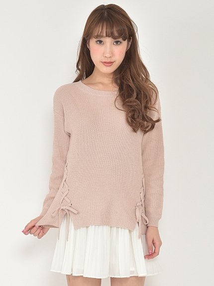 レースアップニットプルオーバー