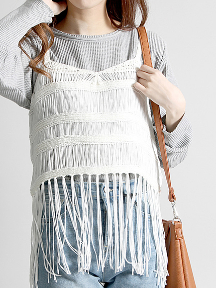 WEGO/ニットフリンジキャミソール