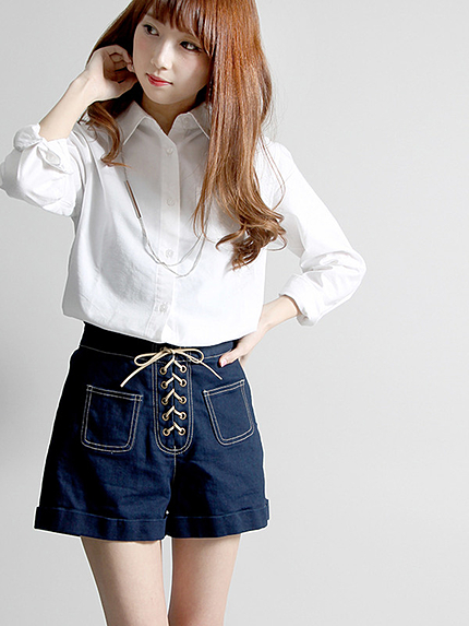 WEGO/フロントレースアップショートパンツ