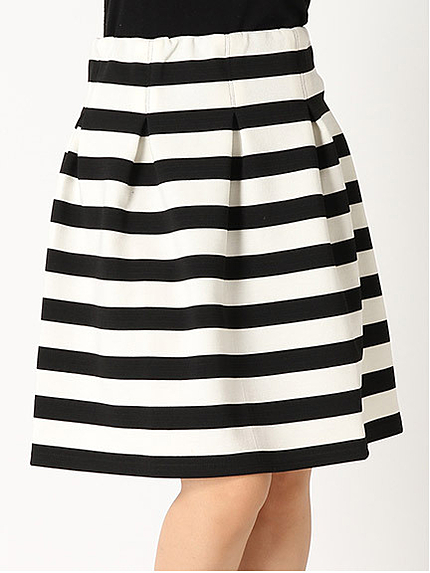 ボーダーフレアひざ丈ハイウエストスカート