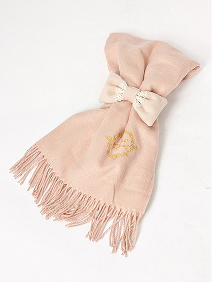 14.AW リボンシュシュ付き無地ストール