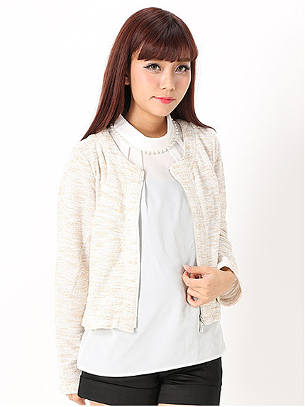 ハイネックシフォンブラウス＋カットツイードジャケット