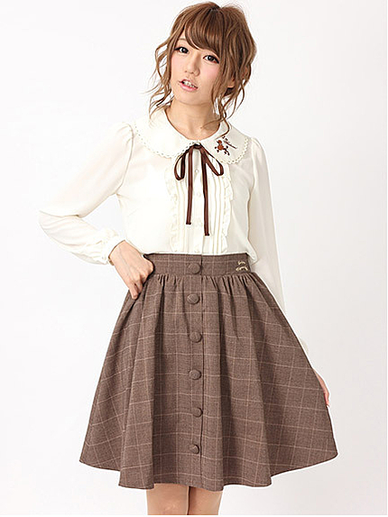 14.AW  刺しゅう入りチェックミディー丈スカート
