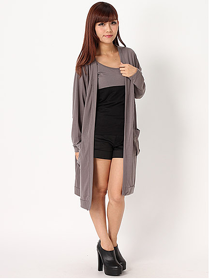 配色タンク付きロングカーデ