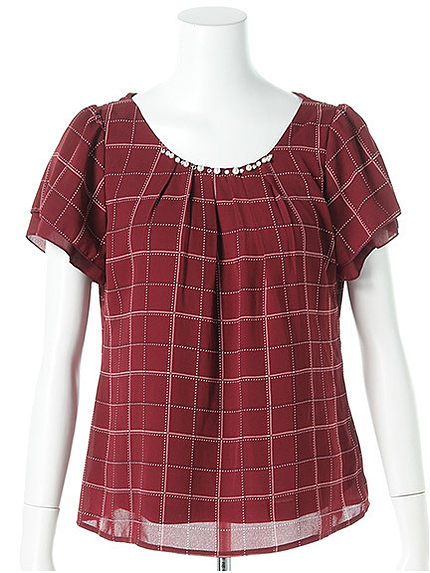 シフォンチェックブラウス