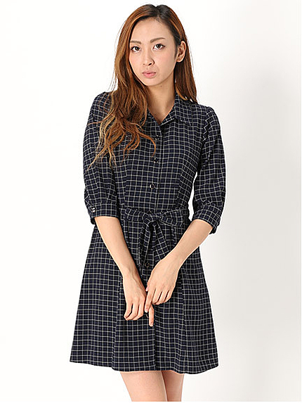 ブロックチェックシャツワンピース