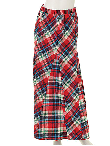 チェックマキシ切替スカート