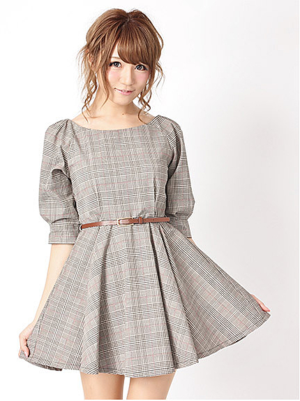 14.AW ベルト付きチェックワンピース