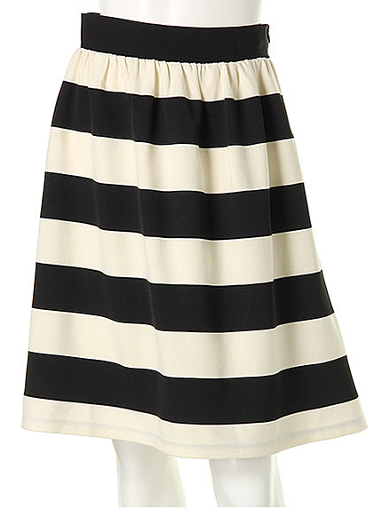 ボーダー膝丈フレアスカート