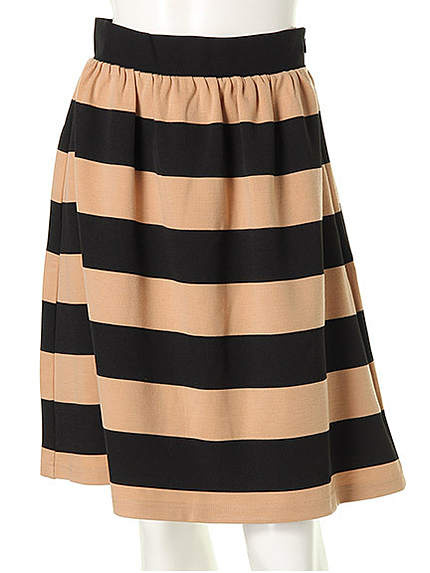 ボーダー膝丈フレアスカート