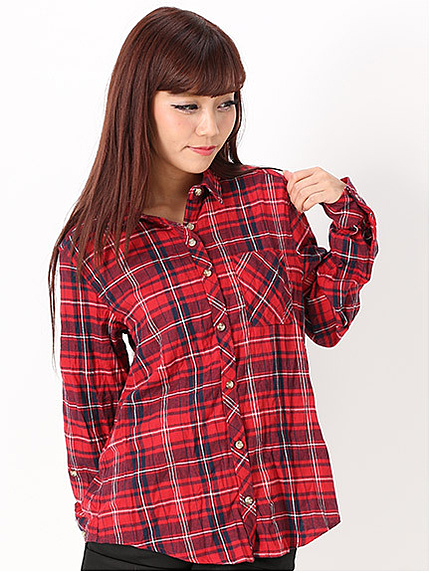 シワ加工製品洗いチェックシャツ