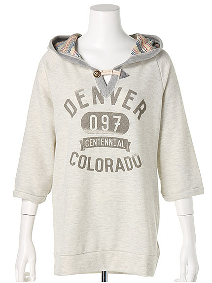 カラフルボーダー7分袖プルオーバーパーカー