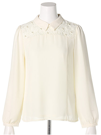 レースヨークビジュー付きブラウス