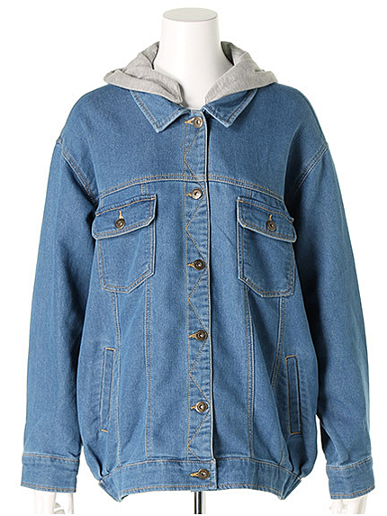 フード付きカットデニムブルゾン