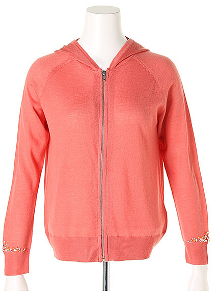 ビジュー付きニットパーカー