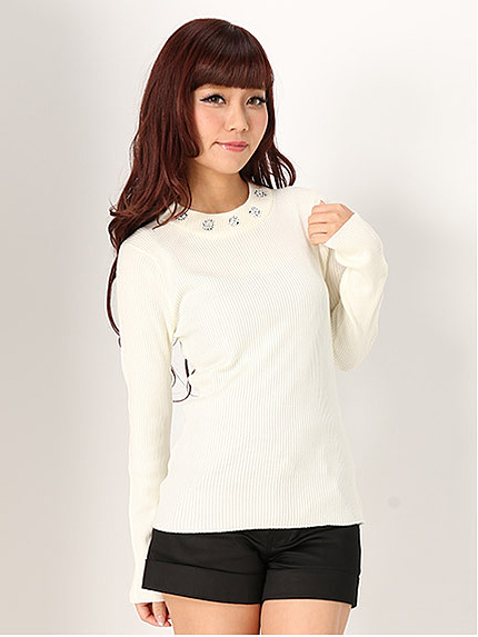 ビジューリブニット