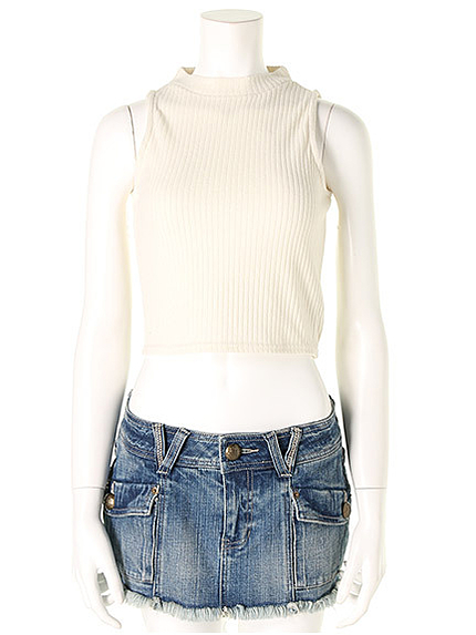 ハイネックノースリリブトップス