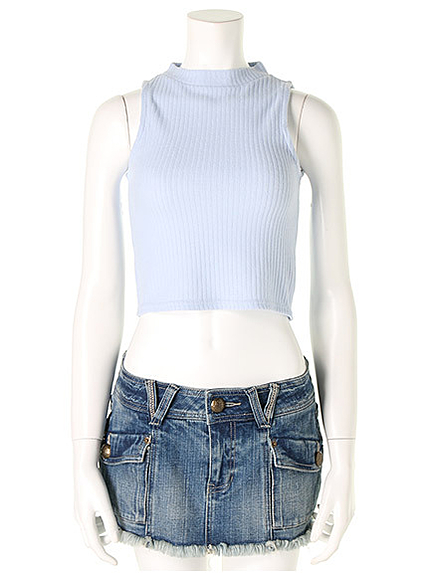 ハイネックノースリリブトップス