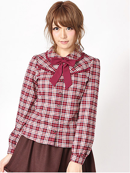 14.AW チェックリボンブラウス