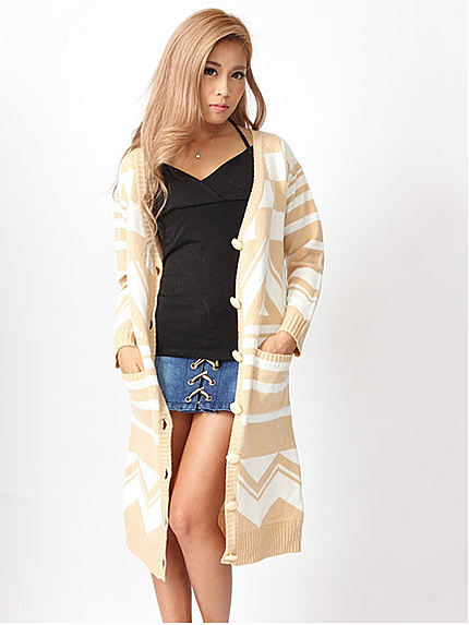 オプティカル柄ニットカーディガン