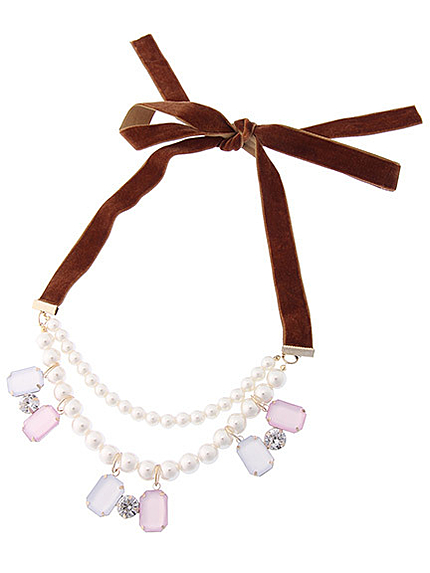 ベロアリボンパールビーズネックレス