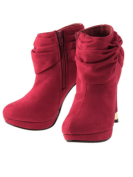 メタルヒールギャザーリボンブーティ