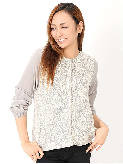 異素材レースノーカラージャケット