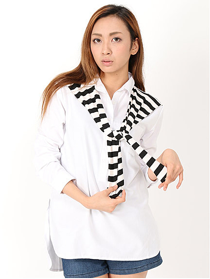 ボーダーフェイク肩掛けシャツ