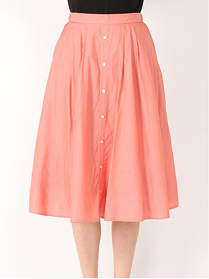 フロントボタンミモレ丈ボリュームスカート