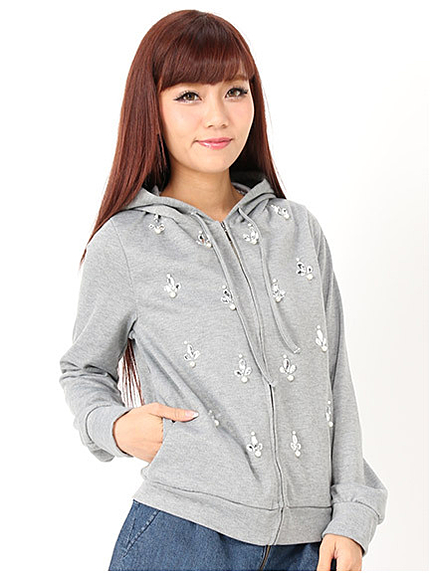 フロントビジューZIPパーカー