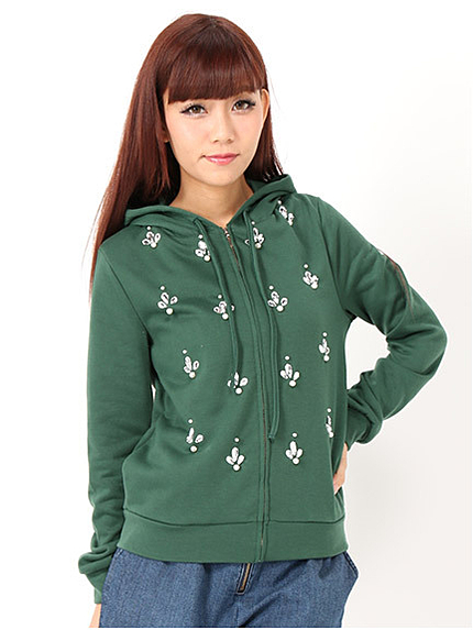 フロントビジューZIPパーカー