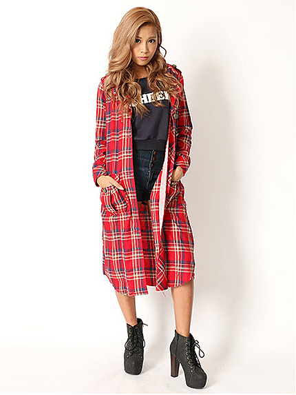 14.AW チェック柄ロングジャケット