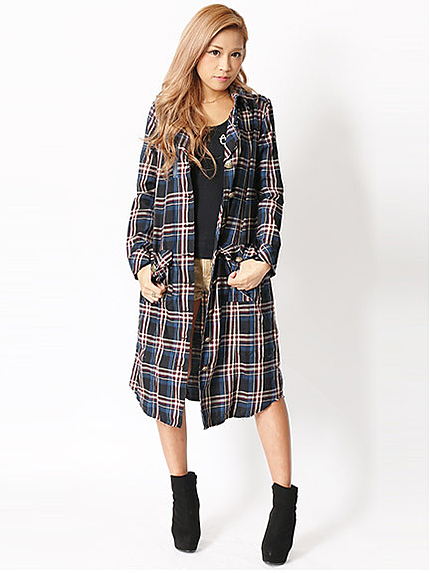 14.ＡＷ　チェック柄ロングジャケット