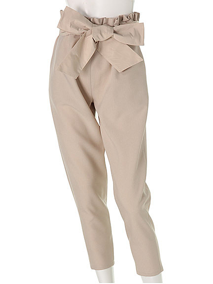 リボンベルト付きクロップドパンツ