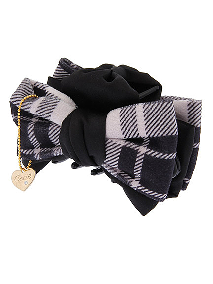 チェックリボンヘアクリップ