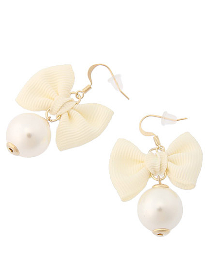 カラーリボンパールピアス