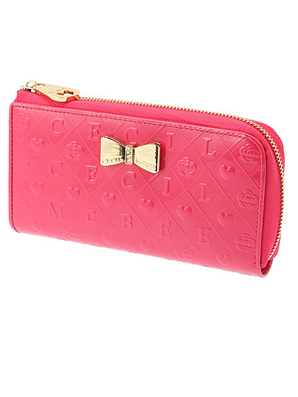 ビジューリボンエンボスキルティングウォレット