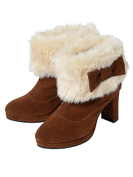 14.AW リボン×ファーショートブーツ