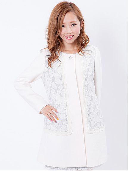 レース切替ノーカラーコート