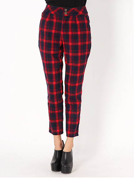 チェック柄テーパードパンツ