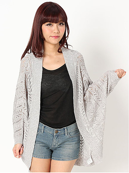 ダイヤ透かしMixニットカーデ