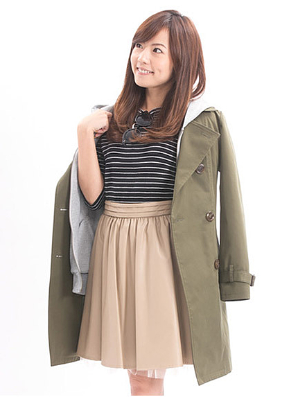 チュールインレザースカート