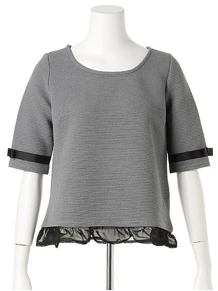 袖リボンシフォンヘムトップス